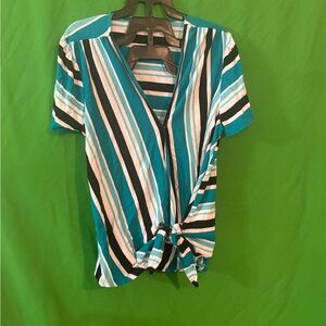 Michael Kors Teal and Black Striped Blouse